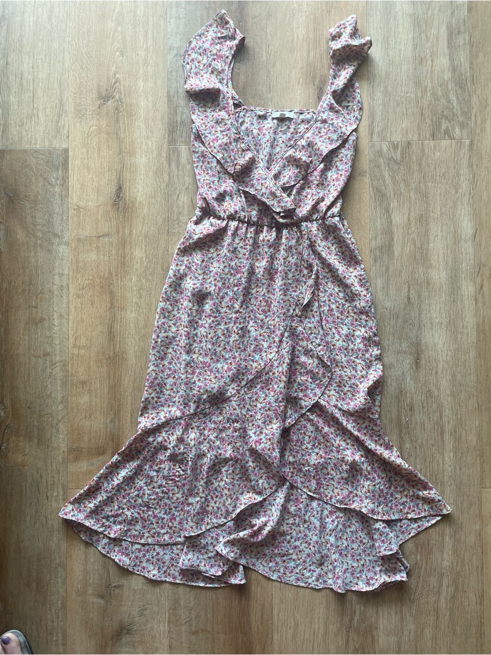 Socialite Pink Floral Ruffle Wrap Midi Dress